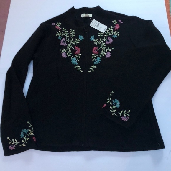Appleseed's Jackets & Blazers - Appleseeds 100% Wool Embroidered Ribbon Zipper Sweater Jacket Size Large NWT